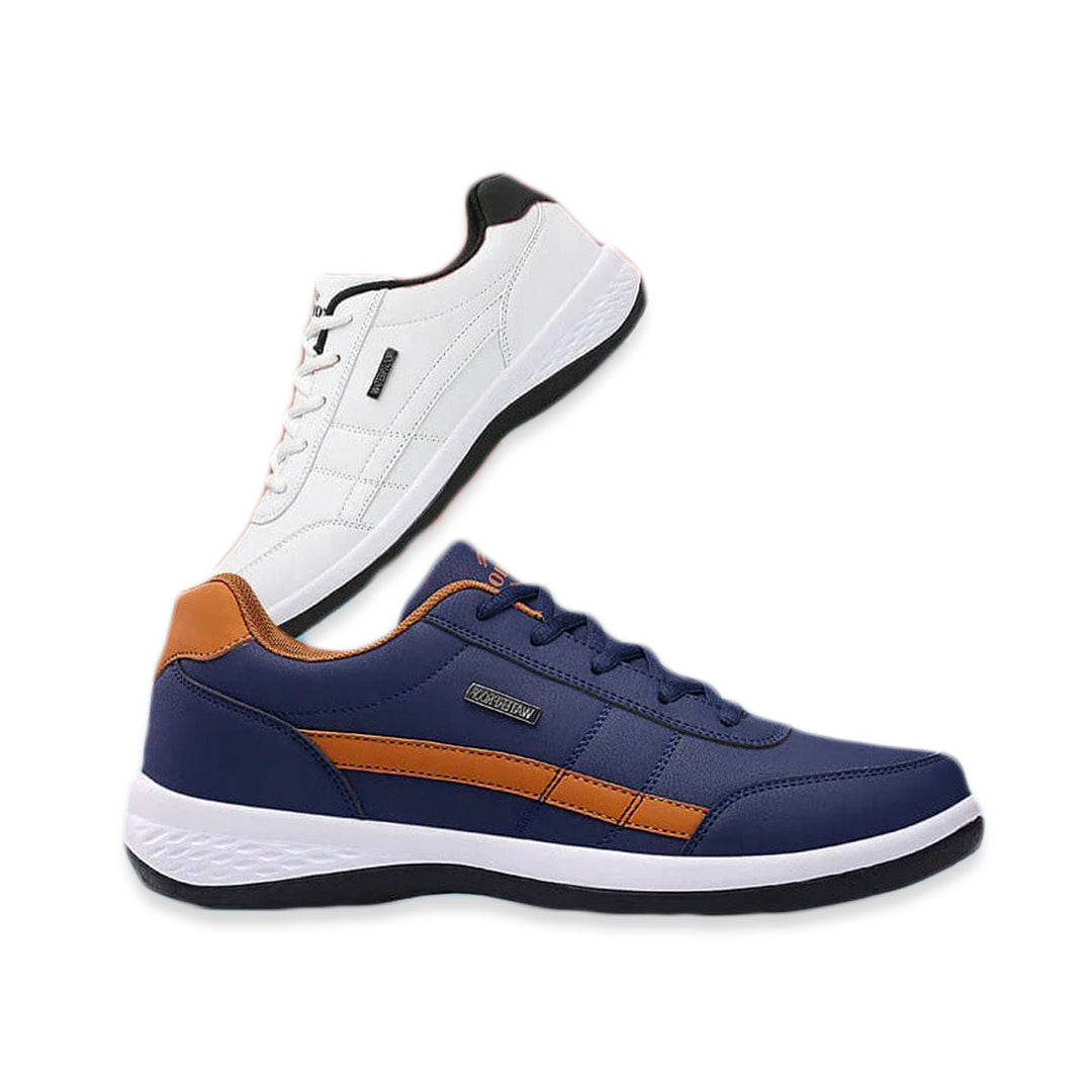 Herr sneakers, atl. sportskor, svarta med vit sula, nära framifrån