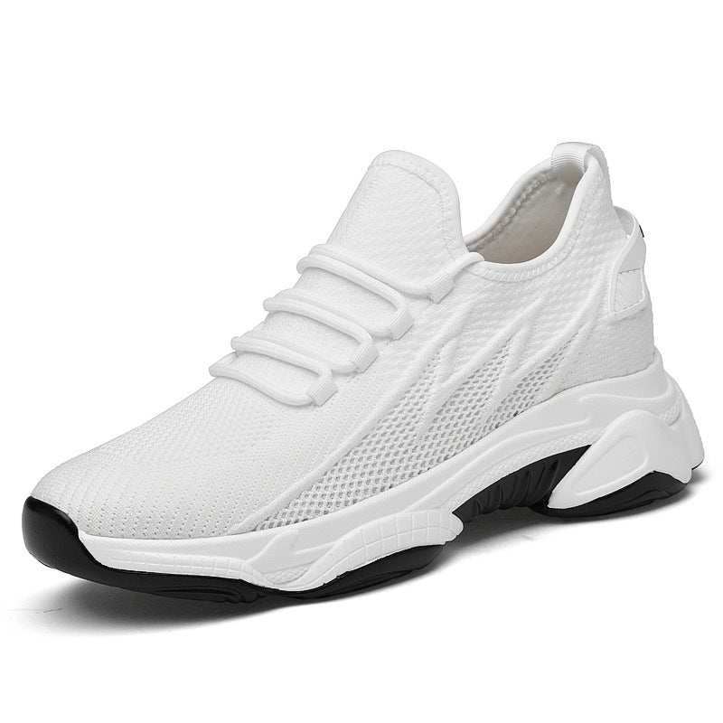 Herr sneakers med dold höjd. Vita, stilrena och diskreta för vardagsbruk. Ökar längden subtilt.
