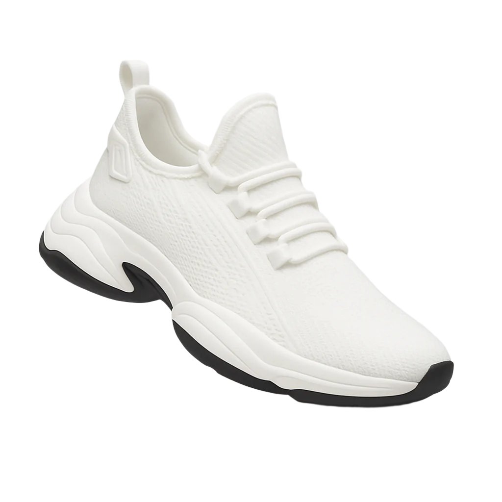 Eleganta vita herr sneakers med dold höjd för en längre look. Perfekt för stil & ökat självförtroende.