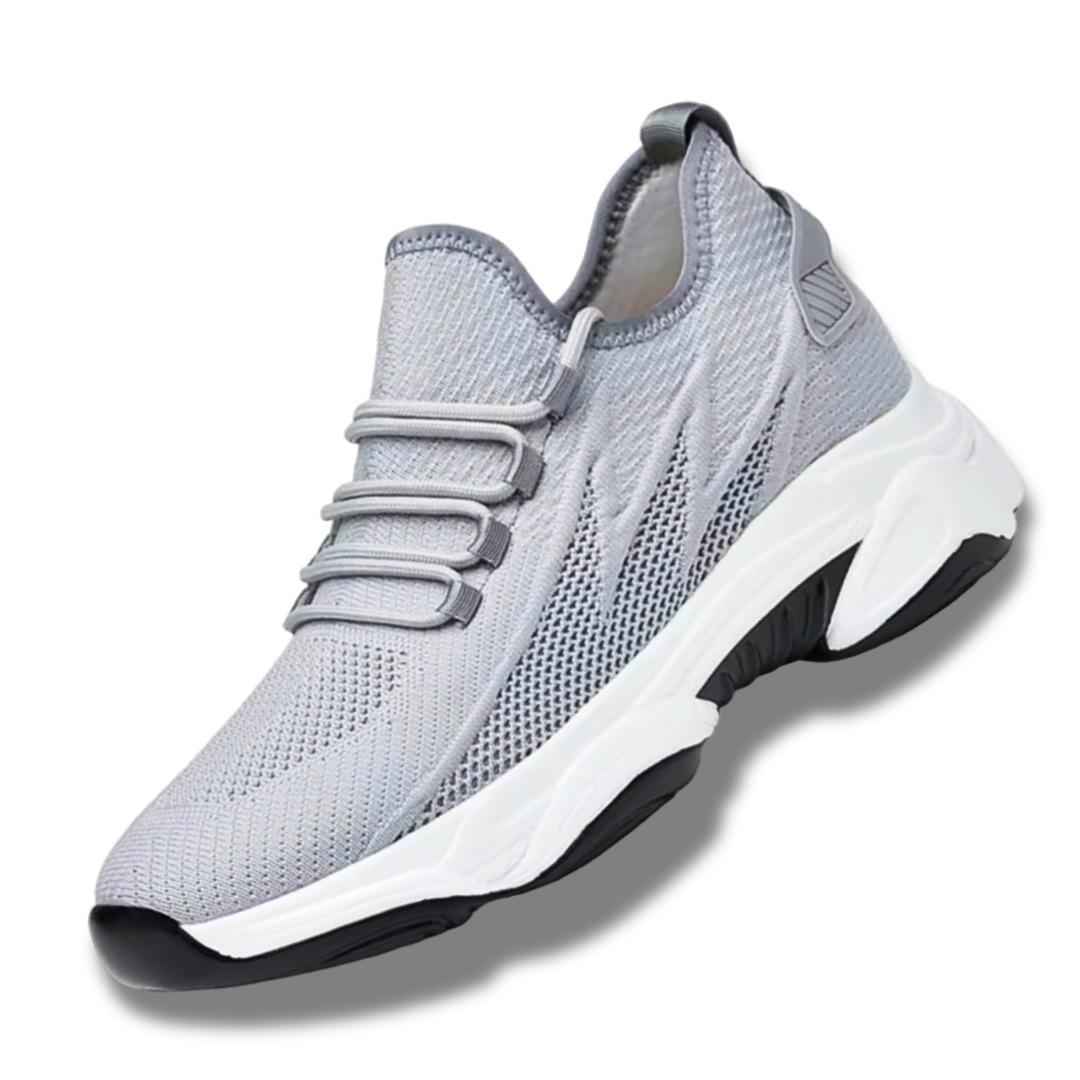 Grå herr sneakers med dold höjd. Höjande design för komfort och en elegant, modern streetwear-stil.