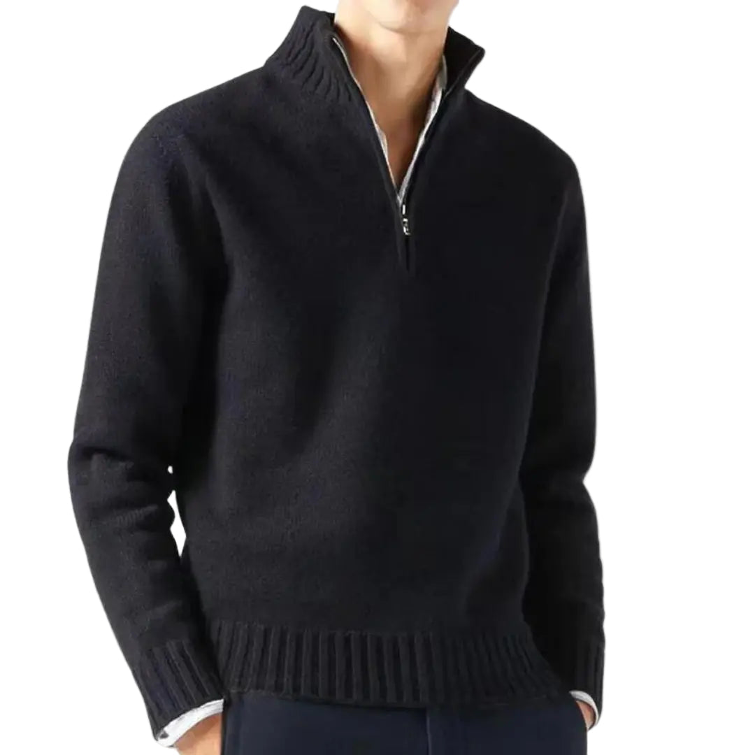 Herr stickad halv-zip tröja med bröstficka. Stilren pullover för både vardag och fest.