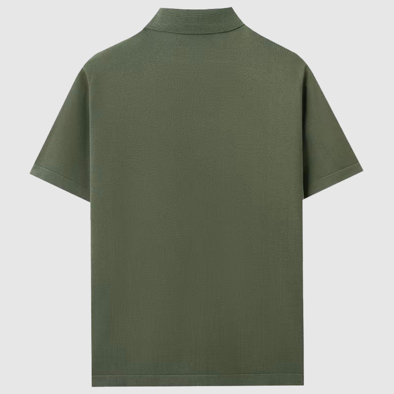 Mångsidig stickad sommarskjorta för herr med geometriskt mönster, perfekt för avslappnad men stilfull look.