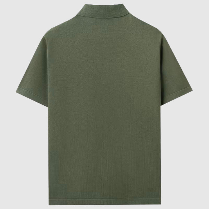 Mångsidig stickad sommarskjorta för herr med geometriskt mönster, perfekt för avslappnad men stilfull look.