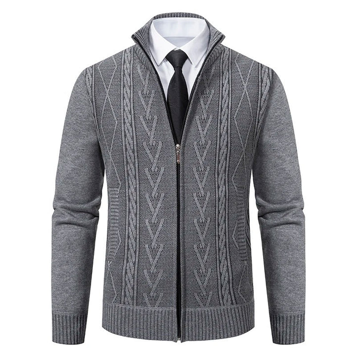 Stilig stickad cardigan med dragkedja för män, varm och bekväm herrtröja