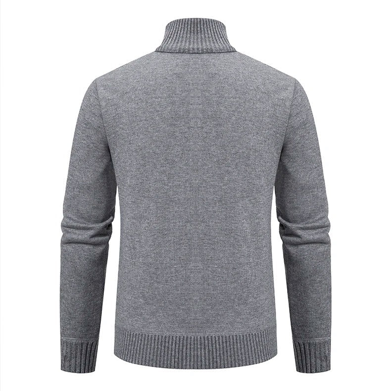 Elegant stickad herrtröja i mörk färg med dragkedja, mångsidig cardigan