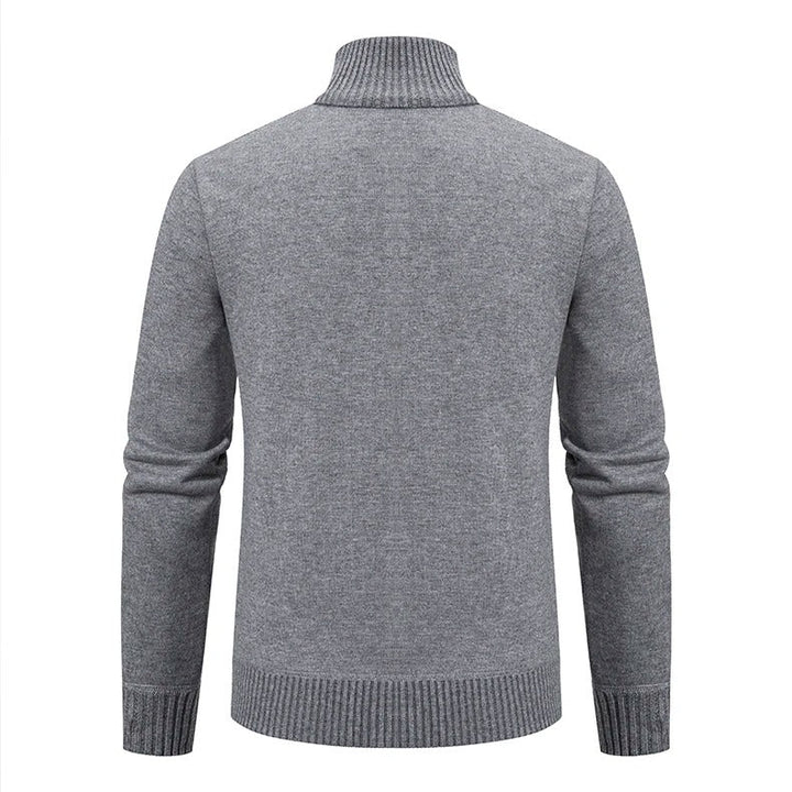 Elegant stickad herrtröja i mörk färg med dragkedja, mångsidig cardigan