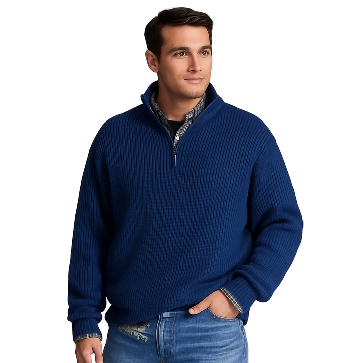 Herr stickad tröja med halv dragkedja i elegant design. Perfekt för casual och smart casual stil.
