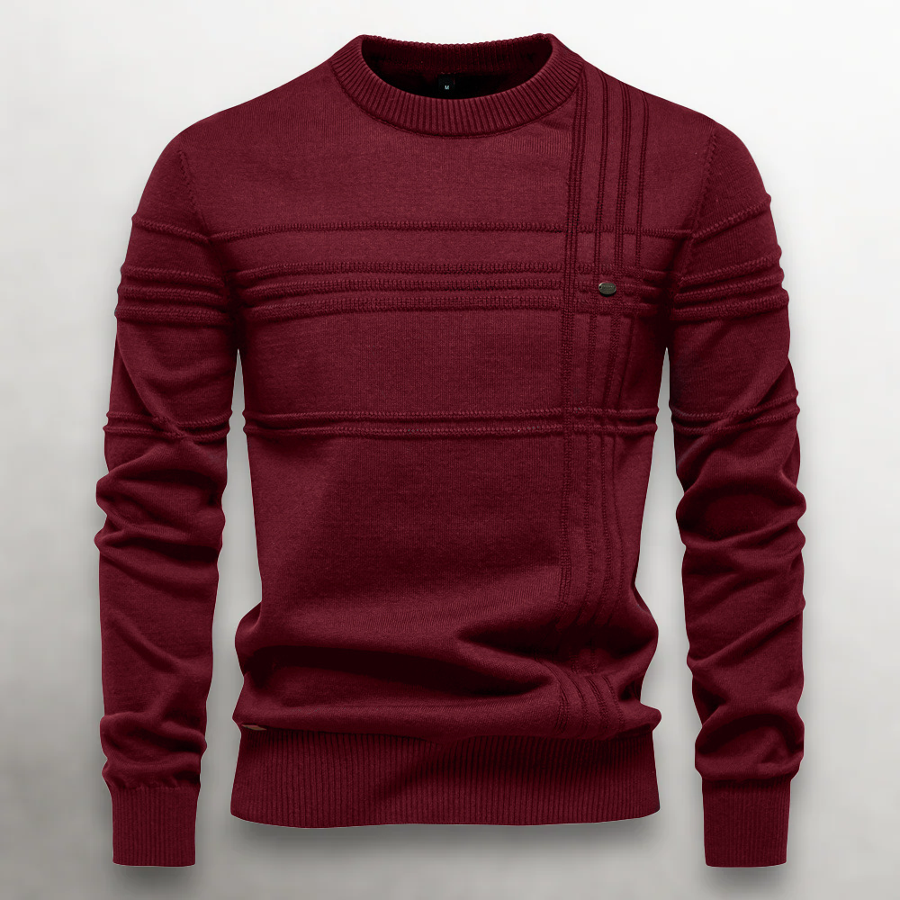 Mångsidig herrtröja i stickat med textur. Lätt att matcha för både avslappnad och dressad stil.