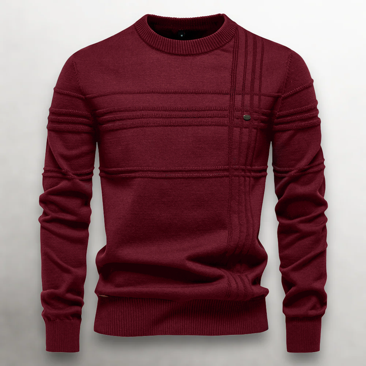 Mångsidig herrtröja i stickat med textur. Lätt att matcha för både avslappnad och dressad stil.