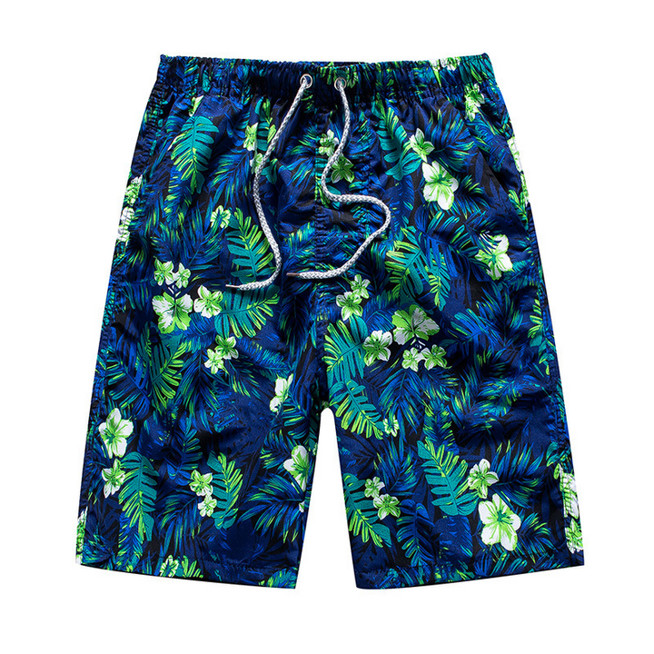 Herr badshorts med färgstarkt tryck för strand och pool, bekväma fritidsshorts perfekta för sommarsemester.