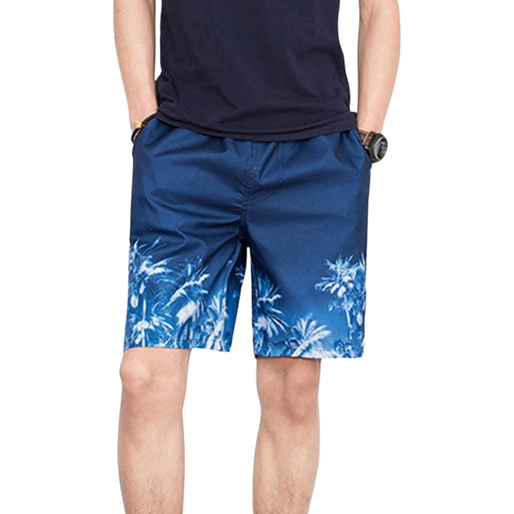 Tryckta herr badshorts för simning och strandliv, stilfulla fritidsshorts perfekta för avkoppling i solen.