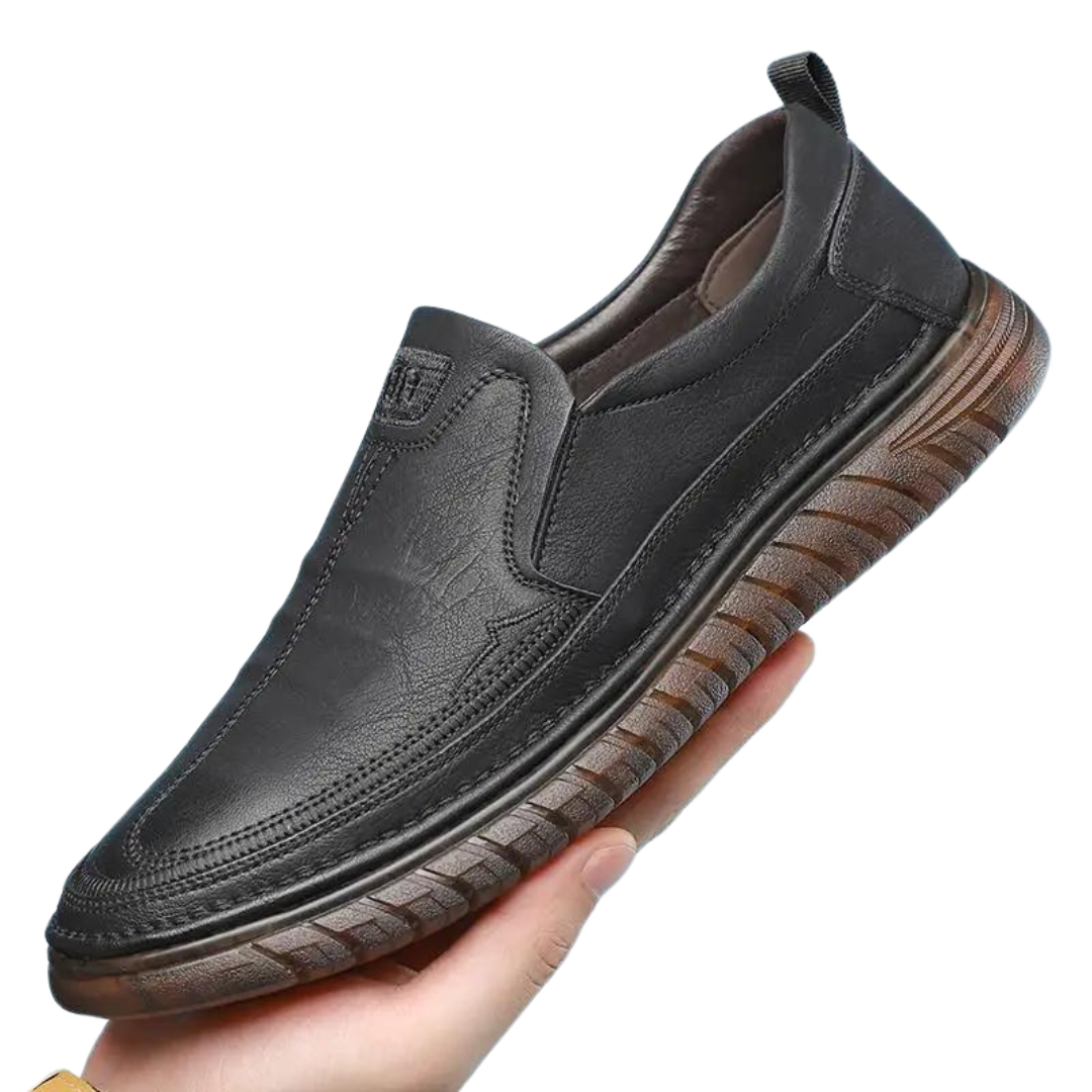 Herr svarta casual loafers i PU-läder, slip-on design för komfort, perfekt för business eller fritid.