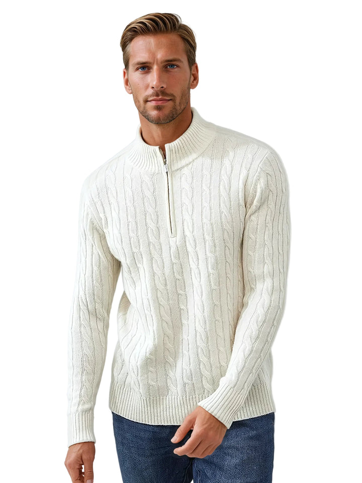 Herr sweatshirt med kabelstickning och dragkedja, stilren och bekväm för vardagsmode.