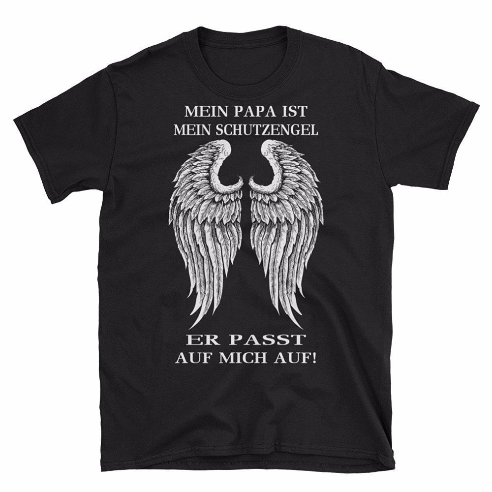 Herr T-shirt i bomull med texten 'Pappa Skyddsängel'. Perfekt present för fars dag eller som vardagsplagg.