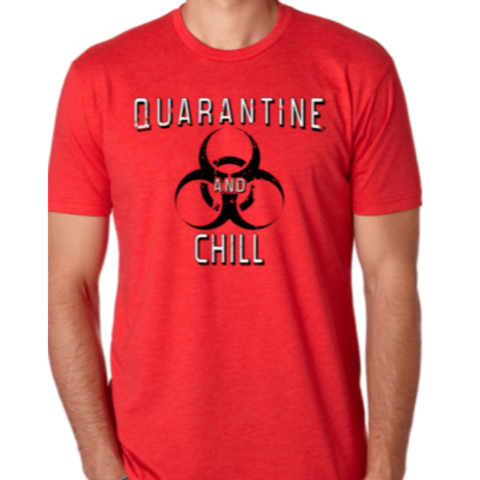 Herr t-shirt "Karantän & Chill" i bomull, grafiskt tryck för avslappnad stil.