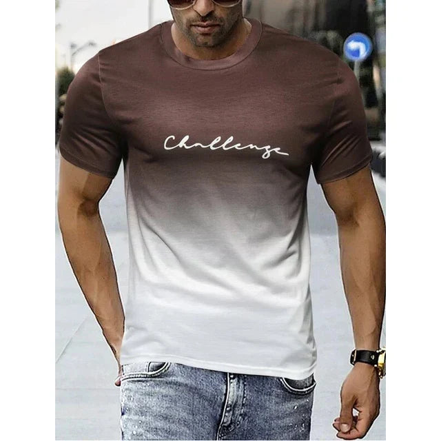 Herr t-shirt med färggradient & kort ärm. Modern retrostil för herrmode, bekväm passform.