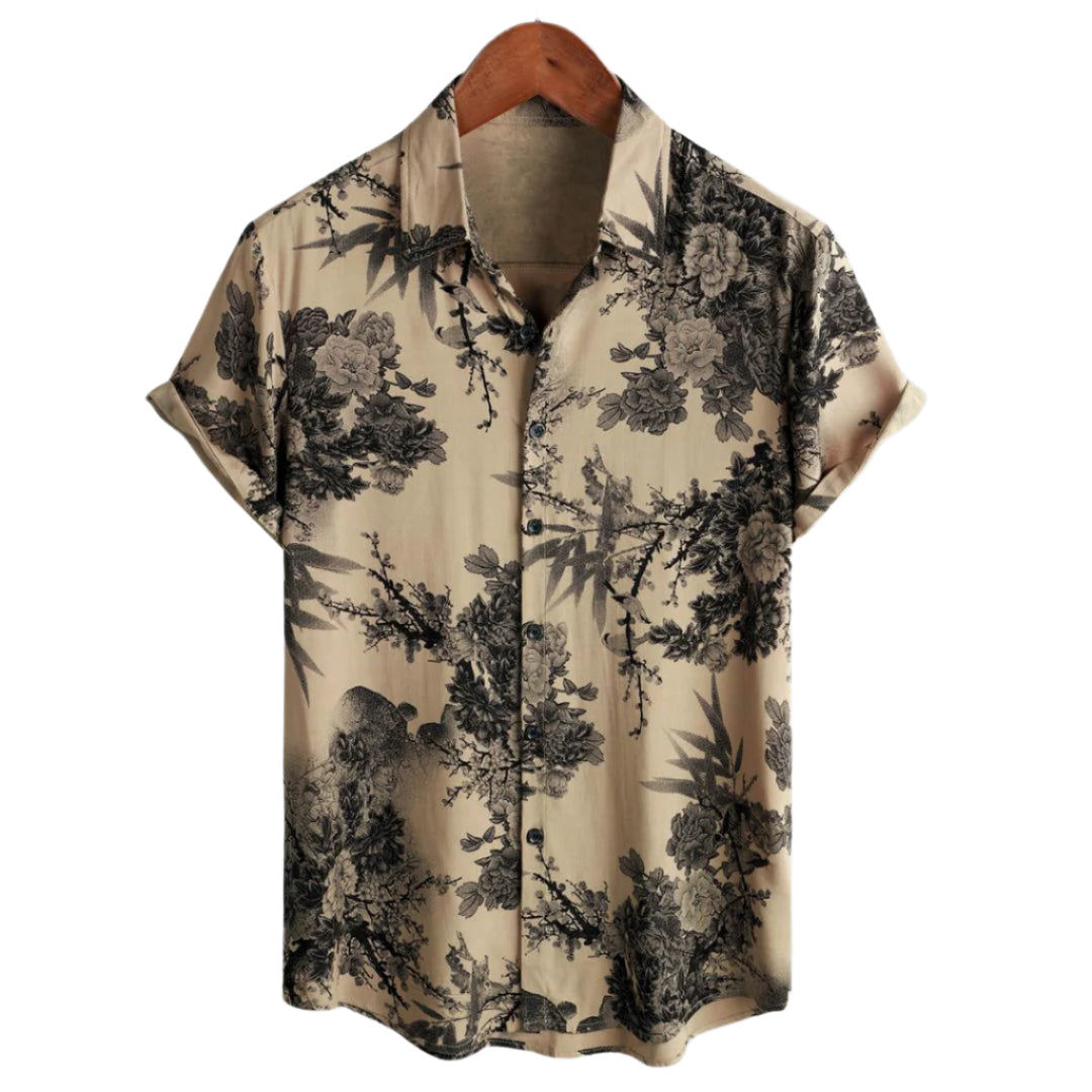 Herr t-shirt med blommönster, korta ärmar, i lättviktigt, stretchigt material, perfekt för sommar