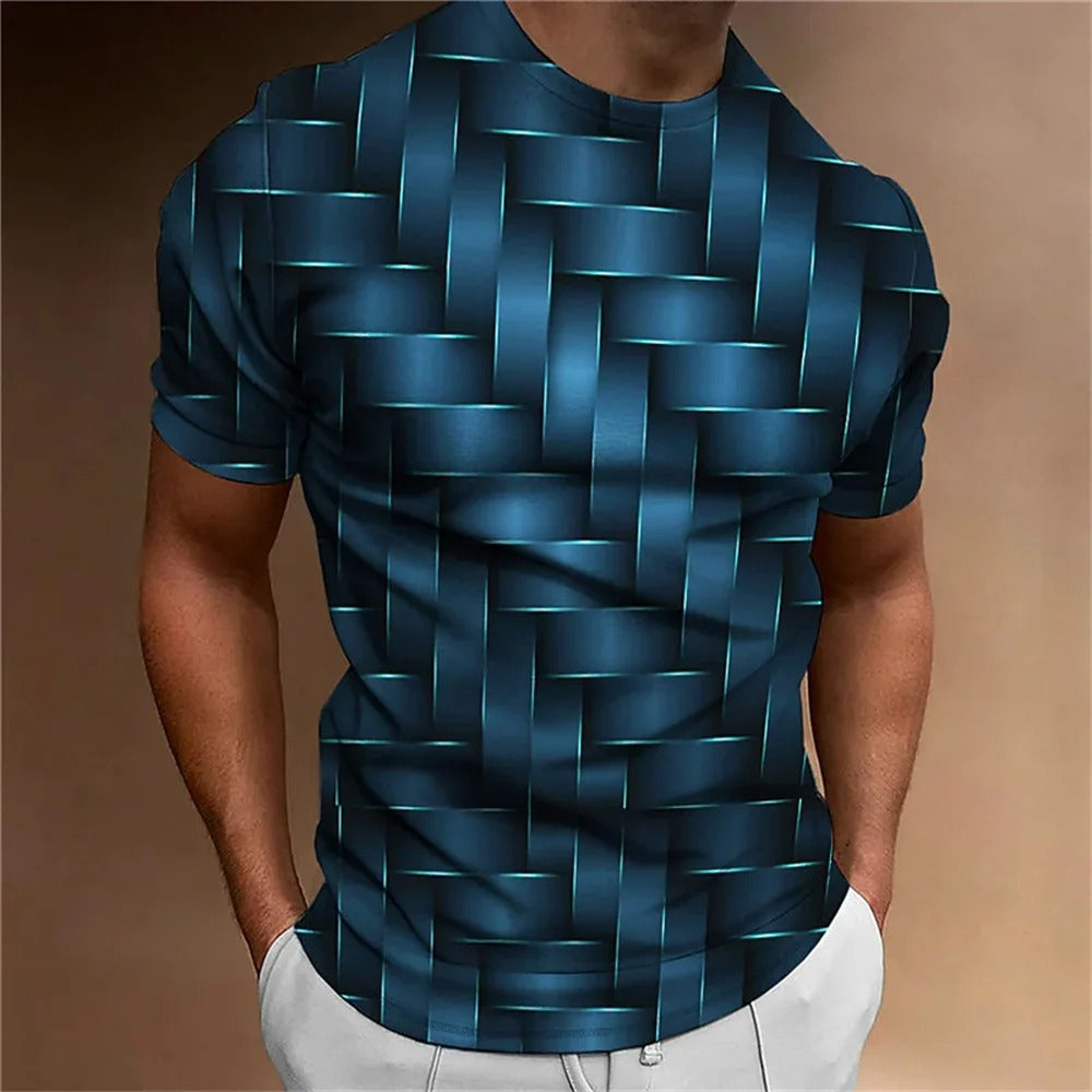 Trendig herrtröja med intrikat geometriskt 3D-tryck. En modern och kortärmad t-shirt för en unik look.