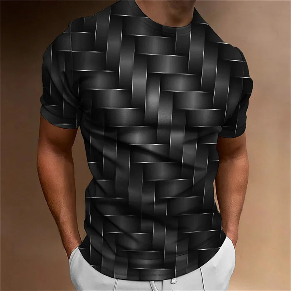 Unik herr t-shirt med futuristiskt geometriskt 3D-mönster. Kortärmad modetröja för en modern outfit.