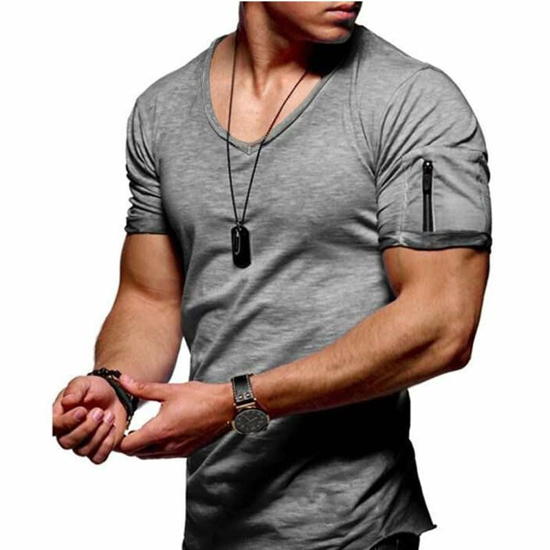 Herr t-shirt lila V-ringad, casual sommarplagg i bomull
