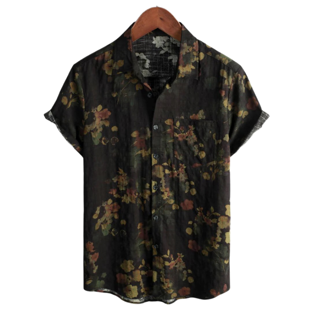 Herr T-shirt Vintage Blommönster i lättvikt, perfekt för sommaren, kortärmad, avslappnad passform