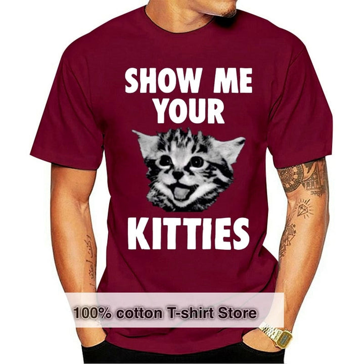 Rolig present: Herr T-shirt "Visa mig dina kattungar", en unik katttröja som sprider glädje och skratt.