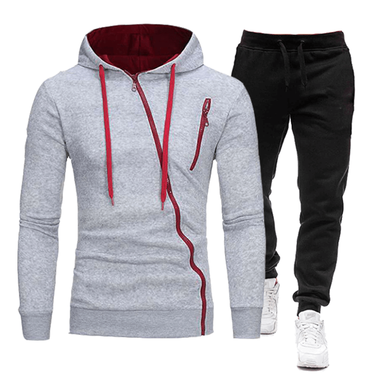Man i bekväm träningsdress. Herr träningsjacka & träningsbyxor för sport & avkoppling. Optimal komfort.