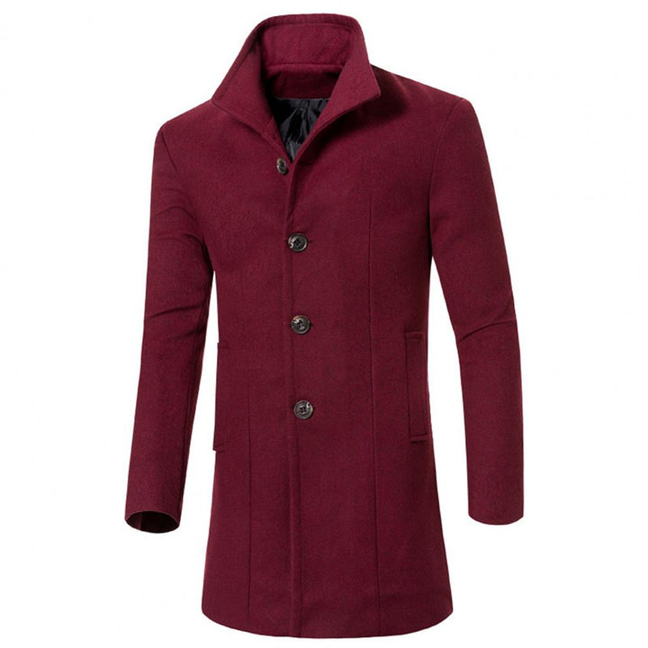 Casual herr jacka: Trenchcoat med stående krage och bälte. Bekvämt och mångsidigt ytterplagg.