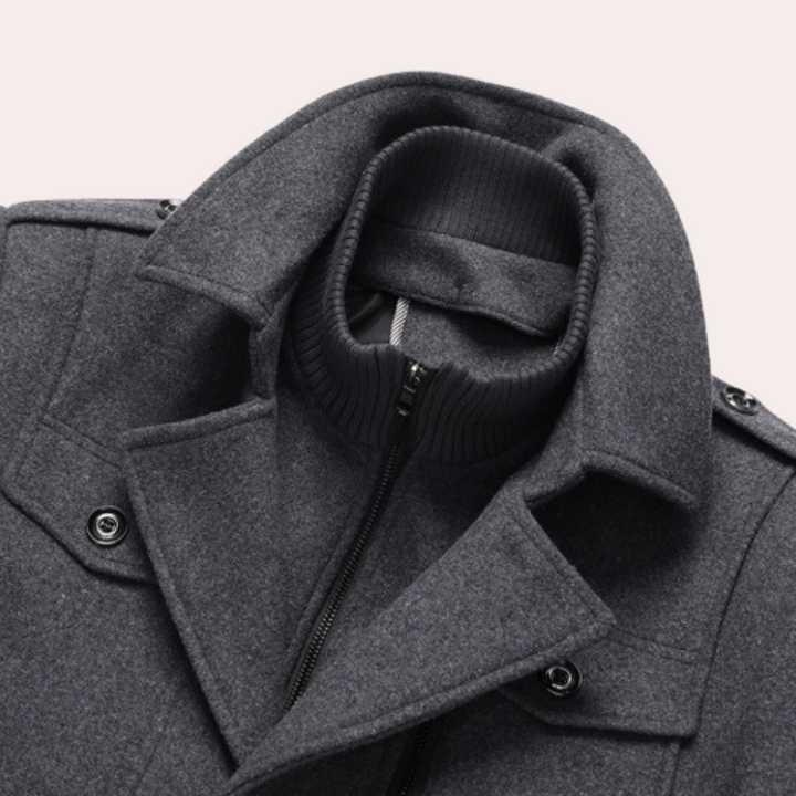 Mode herr vinterjacka, tvådelad grå design, robust och bekväm för vinterbruk.