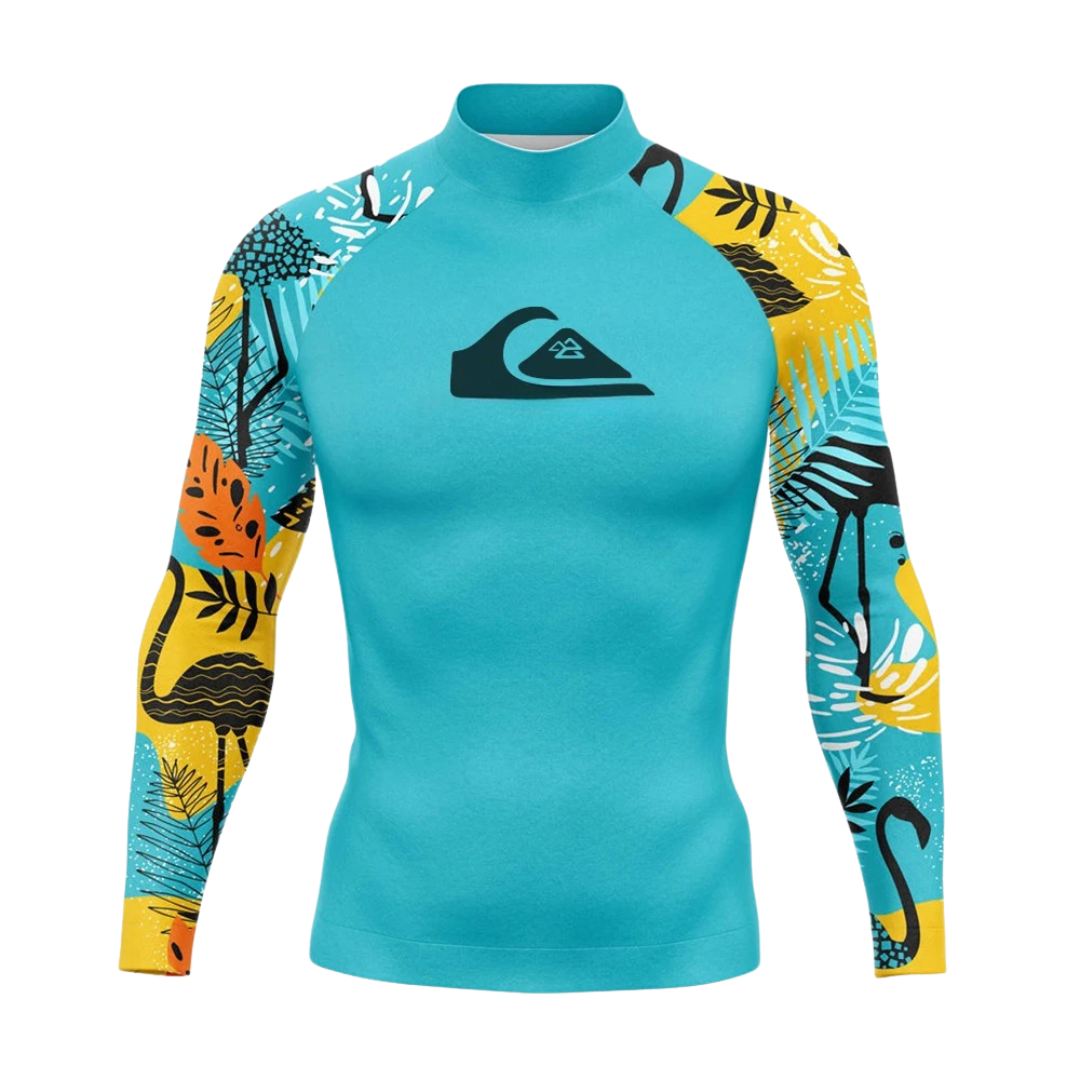 Herr UV-skyddad långärmad rash guard för surf & vattensport. Perfekt sommar badkläder.