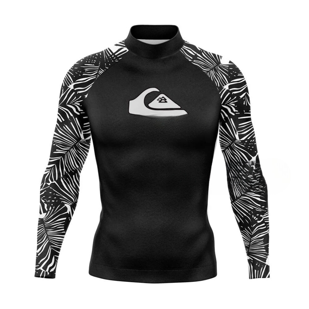 Stilren herr rash guard med UV-skydd. Långärmad badtröja för surfing, strand & aktiva sommardagar.