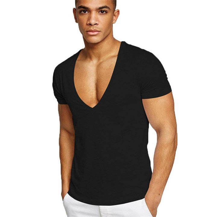 Herr V-hals t-shirt, stilren slim fit för vardagen. Bekväm kortärmad vardagsmode.