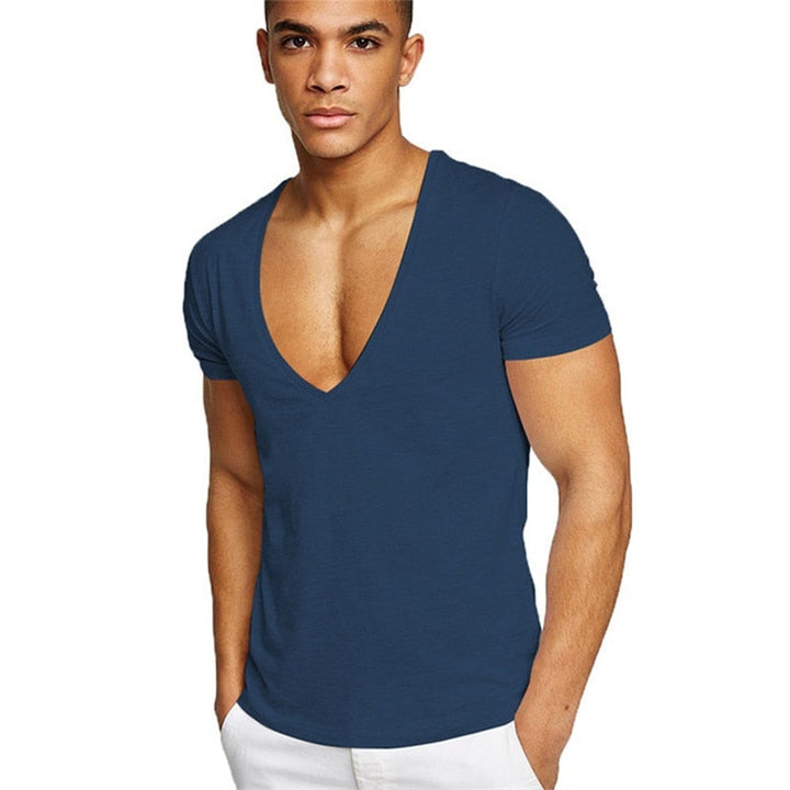 Klassisk herr V-hals t-shirt, bekväm slim fit för sommar och vardag. Kortärmad stil.