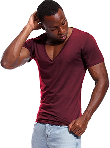 Enfärgad herr t-shirt med V-hals. Stilren och bekväm för casual vardagsmode.