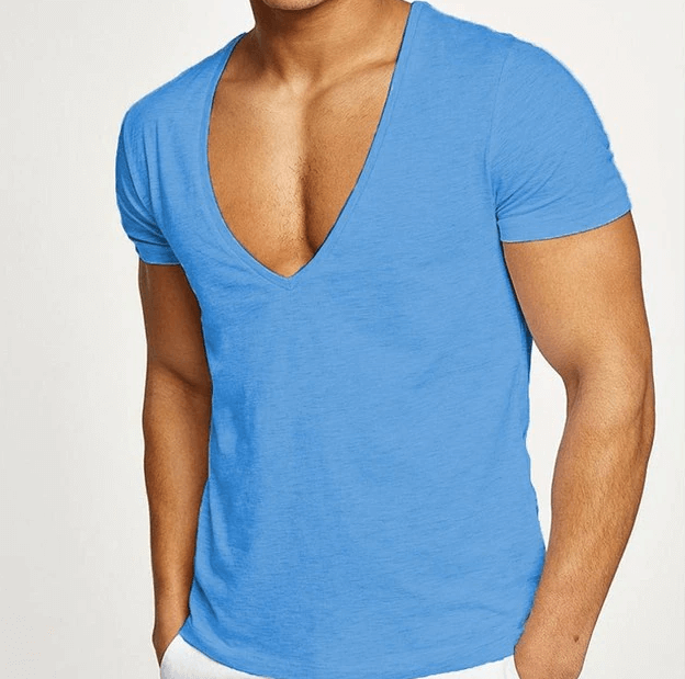 Bekväm herr t-shirt, V-hals, kortärmad. Enfärgad slim fit för en stilren vardagsstil.