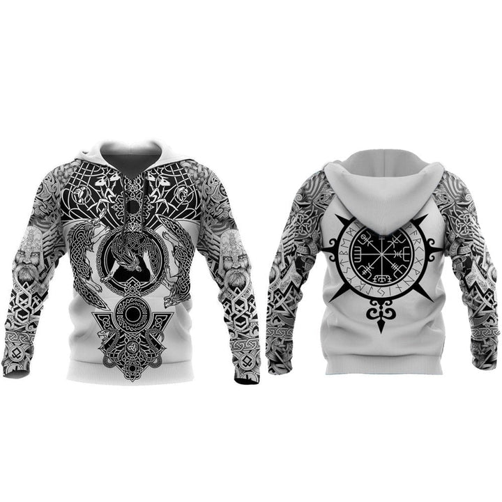 Herrkläder: Bekväm Viking Patrone huvtröja med tryckt vikingadesign, streetwear för män.