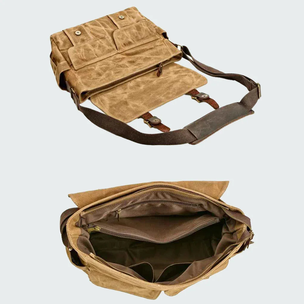Bekväm crossbody-väska i vintage-look för herr, mångsidig som bud- eller fritidsväska.
