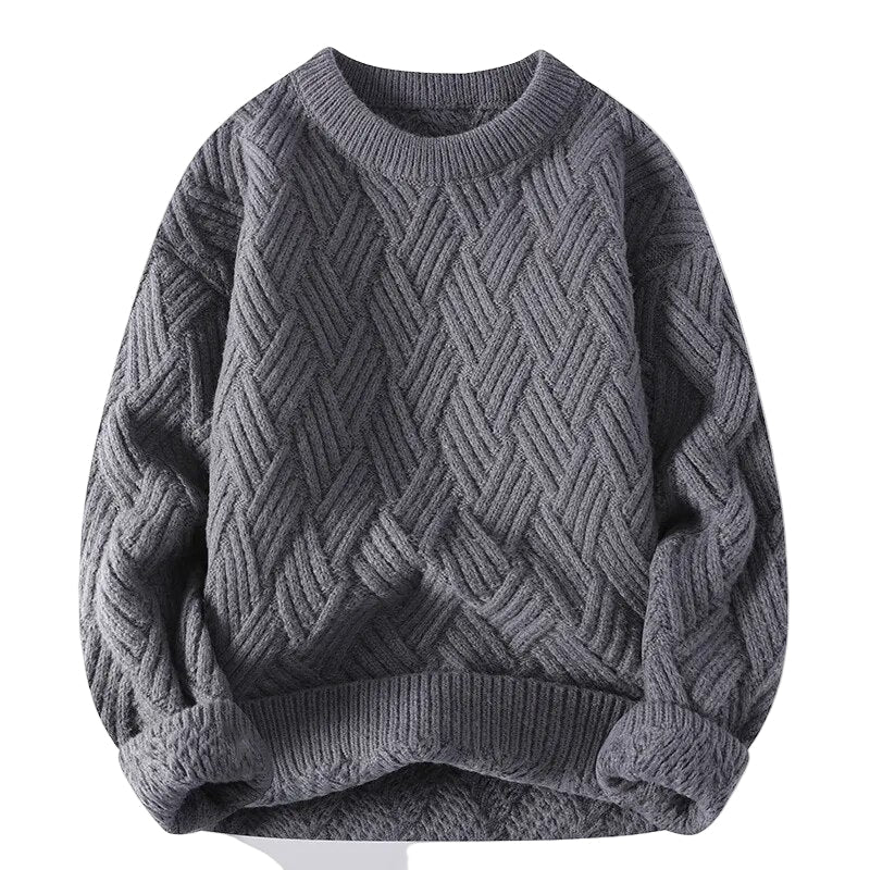 Herr vintage tröja, svart, rund hals, stickad, retro stil. Perfekt för avslappnad vintermode.