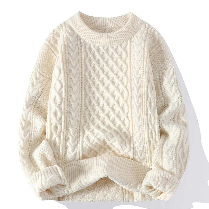 Klassisk komfort i denna herr vintage tröja med rund hals. Stickad för avslappnad retro stil och vinter.
