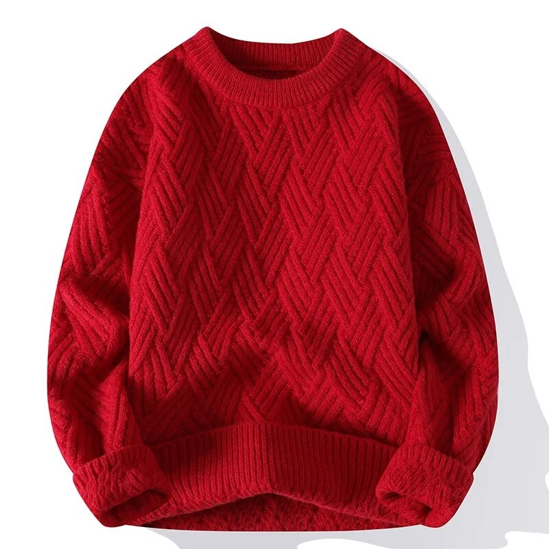 Avslappnad herr vintage tröja med rund hals. Bekväm stickad design för retro stil och vardagsbruk.
