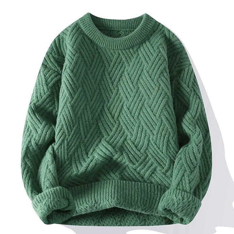 Unisex vintage tröja med rund hals. Stickad i retro stil, bekväm och avslappnad för vintermode.