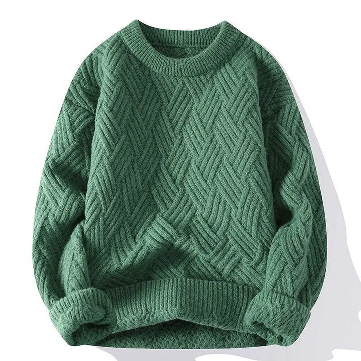 Unisex vintage tröja med rund hals. Stickad i retro stil, bekväm och avslappnad för vintermode.