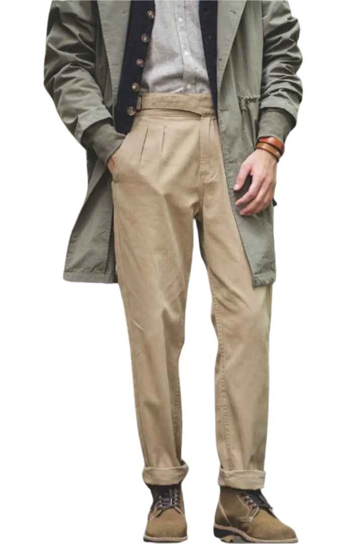 Stilrena vintage herrbyxor med raka ben, avslappnad passform, idealiska för vår- och höstmode.