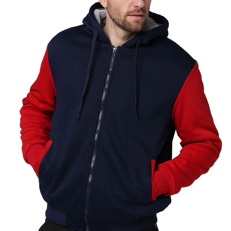 Närbild på textur av vattenavvisande herr vinterjacka med innerfleece