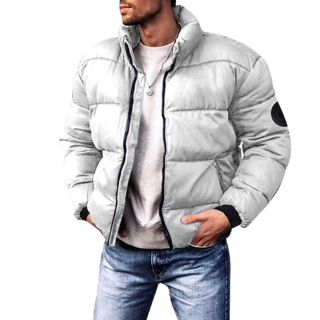 Herr vinterpufferjacka, isolerad & varm för kallt väder. Modern urban stil med avslappnad passform.