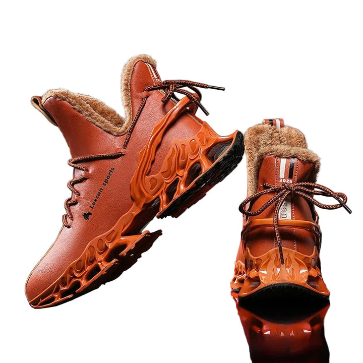 Herr Vintersneakers hög modell, svart/orange. Varma, sportiga herrskor med snörning för vintermode.