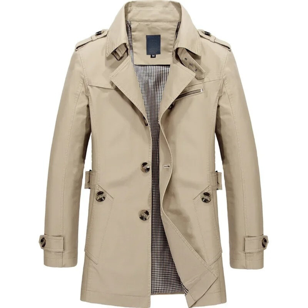 Herr Windbreaker Trenchcoat, stilren khaki ytterplagg för vår och höst. Modern herrjacka.