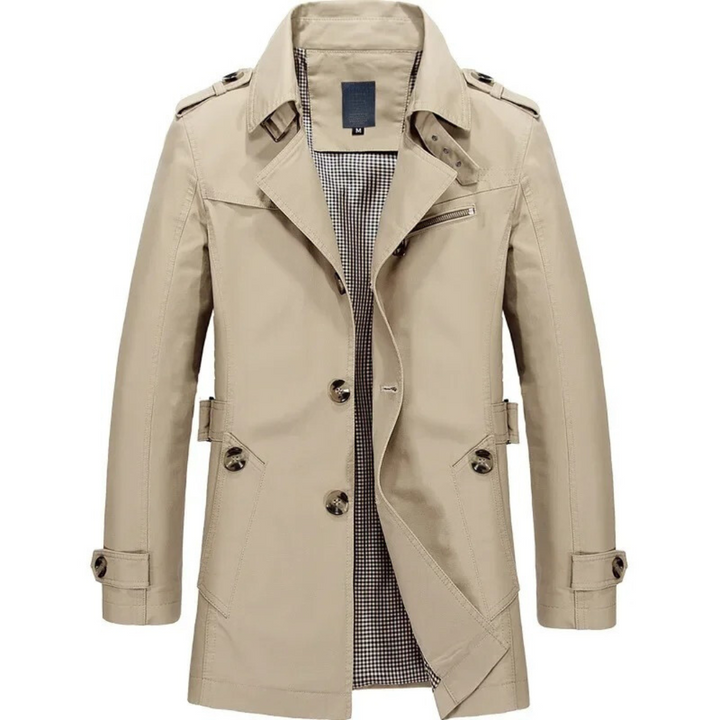 Herr Windbreaker Trenchcoat, stilren khaki ytterplagg för vår och höst. Modern herrjacka.