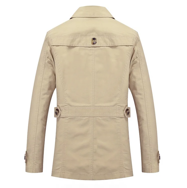 Väderbeständig herr windbreaker trenchcoat i khaki. Perfekt skydd mot vind & regn.