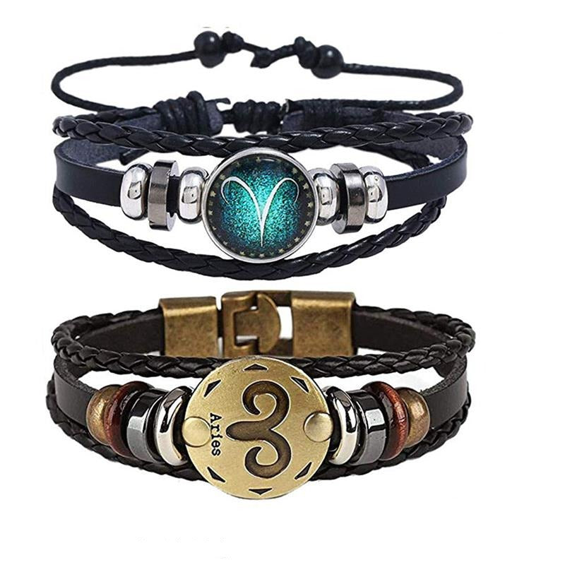 Herr Zodiac Armband i konstläder med guldbrun finish, perfekt present till honom, modearmband